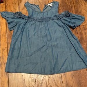 LC denim cold shoulder blouse